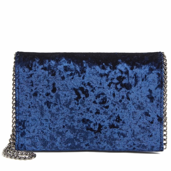 LAST1! Nordstrom blue velvet/chain clutch NWT - Picture 2 of 6